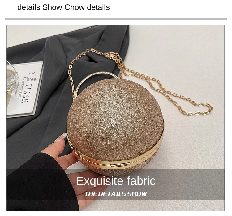 Bulk Supply Luxury Ball Shape Evening Metal Chain Shoulder Bag Fabric