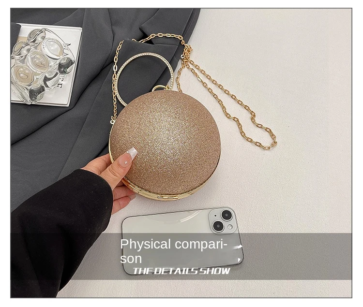 Bulk Supply Luxury Ball Shape Evening Metal Chain Shoulder Bag Outlook