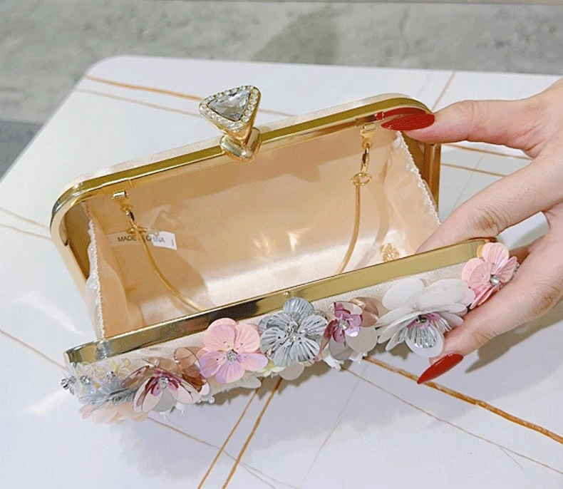Factory Luxury Evening Clutch Bag with Colorful 3D Floral Embellishments Inside 5