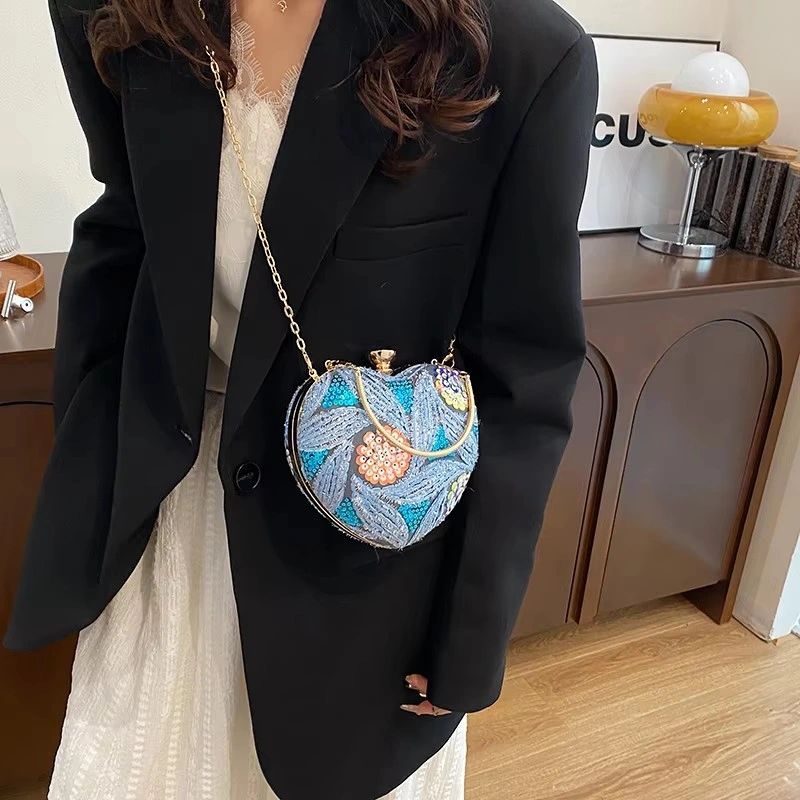 medol Heart Evening Clutch w/ Sequins Pearls