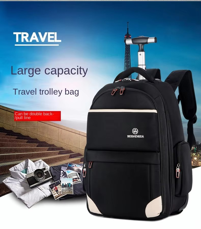 front view Anti-theft Waterproof Wheeled Unisex Backpack: Student Travel