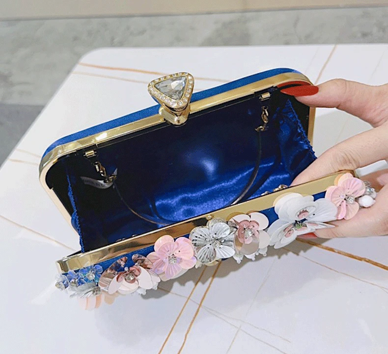 Factory Luxury Evening Clutch Bag with Colorful 3D Floral Embellishments Inside 4