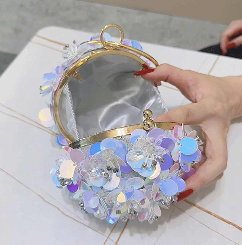 Factory Luxury Evening Clutch Bag with Colorful 3D Floral Embellishments Inside 3