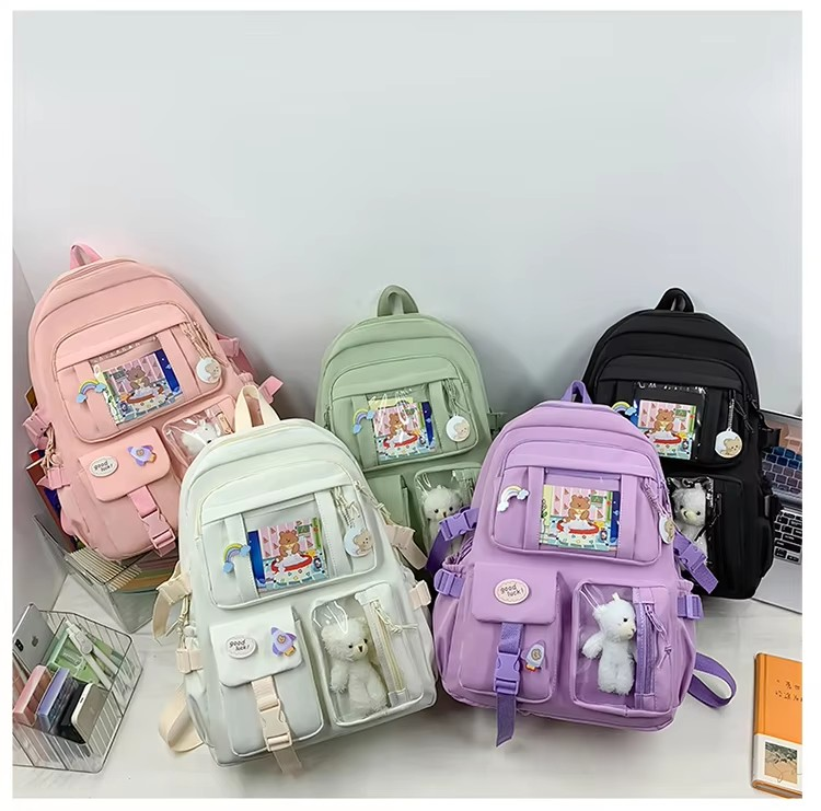 front view Product name Purple Fashionable Waterproof Nylon Backpack Teen Girls Students School Travel-Featuring Cartoon Zipper Perfect Mochila Bag Model number 1031 Size 31*13*44cm (17.32 Inches) Color Multi-options Material Nylon MOQ 20 Pieces Key words travel backpack school bags for girls rucksack purple school backpack teen school backpacks school backpacks for teens girls backpack school bags for girls mochila rucksack