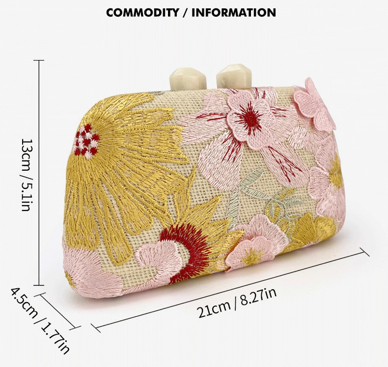 Factory Luxury Evening Clutch Bag with Colorful 3D Floral Embellishments Size 1