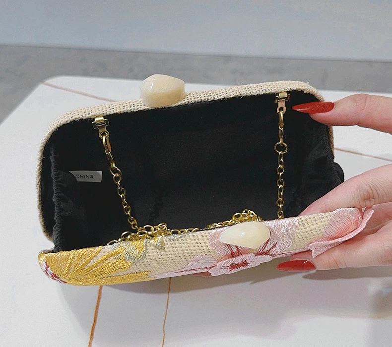 Factory Luxury Evening Clutch Bag with Colorful 3D Floral Embellishments Inside 2