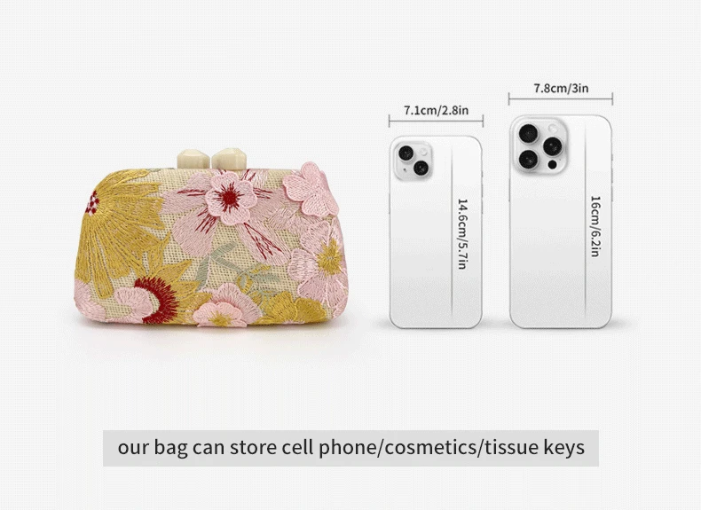 Factory Luxury Evening Clutch Bag with Colorful 3D Floral Embellishments Compreasion