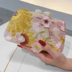 Factory Luxury Evening Clutch Bag with Colorful 3D Floral Embellishments Square Shape 3