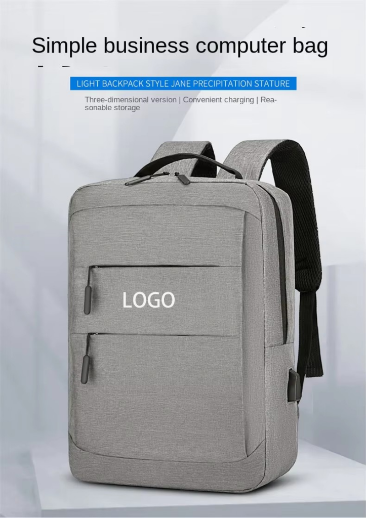 front view Waterproof Laptop Backpack with USB: Custom LOGO, Wholesale