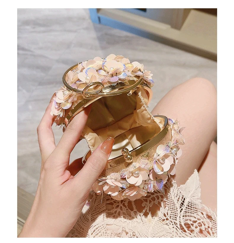 Factory Luxury Evening Clutch Bag with Colorful 3D Floral Embellishments Inside Looking