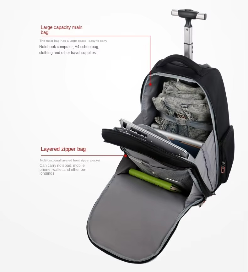 Anti-theft Waterproof Wheeled Unisex Backpack: Student Travel pocket