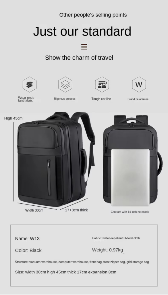 Men's Travel Backpack: Vacuum, Laptop, Large Capacity size