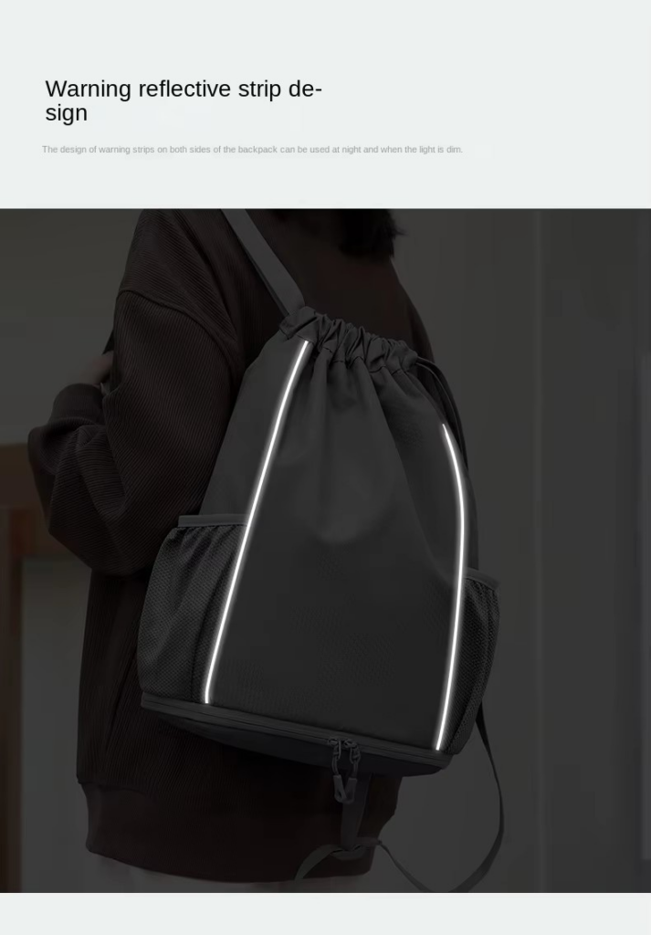 model black Unisex Waterproof Drawstring Gym Bag: Custom Logo Zipper Shoe
