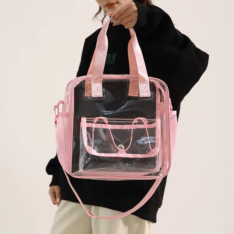 modle with pink Recyclable Transparent PVC Backpack