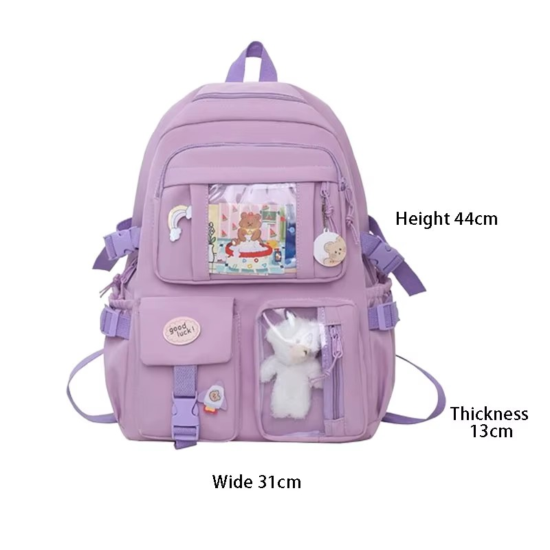 size Product name Purple Fashionable Waterproof Nylon Backpack Teen Girls Students School Travel-Featuring Cartoon Zipper Perfect Mochila Bag Model number 1031 Size 31*13*44cm (17.32 Inches) Color Multi-options Material Nylon MOQ 20 Pieces Key words travel backpack school bags for girls rucksack purple school backpack teen school backpacks school backpacks for teens girls backpack school bags for girls mochila rucksack