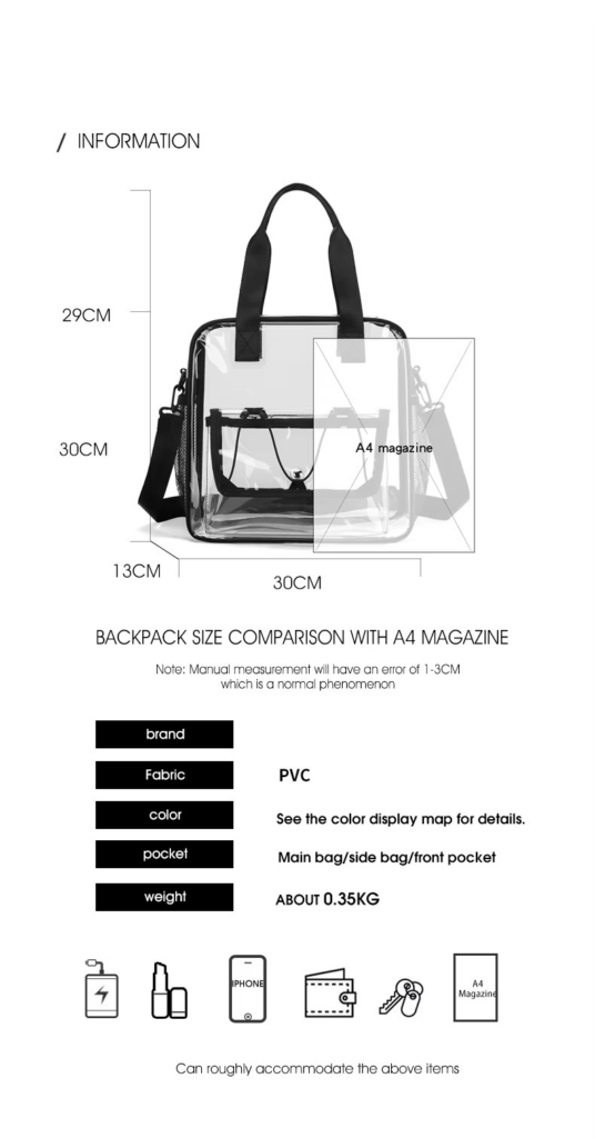 size Recyclable Transparent PVC Backpack