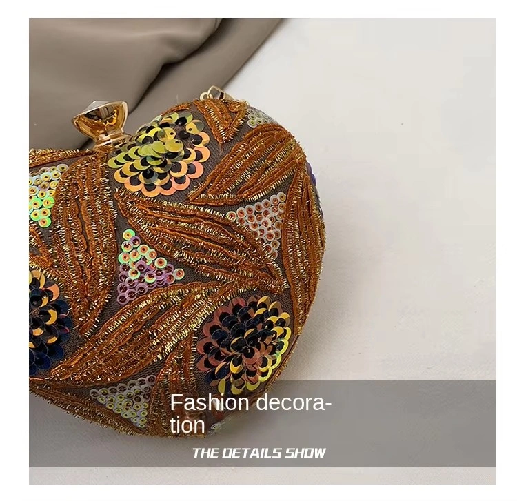 material Vegan Metal Heart Evening Clutch w/ Sequins Pearls
