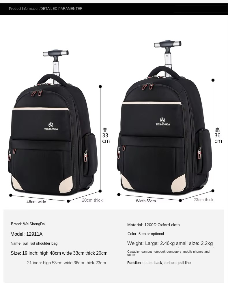 Anti-theft Waterproof Wheeled Unisex Backpack: Student Travel size