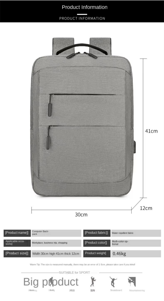 size Waterproof Laptop Backpack with USB: Custom LOGO, Wholesale