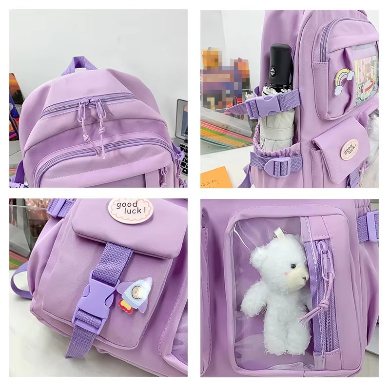 detial Product name Purple Fashionable Waterproof Nylon Backpack Teen Girls Students School Travel-Featuring Cartoon Zipper Perfect Mochila Bag Model number 1031 Size 31*13*44cm (17.32 Inches) Color Multi-options Material Nylon MOQ 20 Pieces Key words travel backpack school bags for girls rucksack purple school backpack teen school backpacks school backpacks for teens girls backpack school bags for girls mochila rucksack