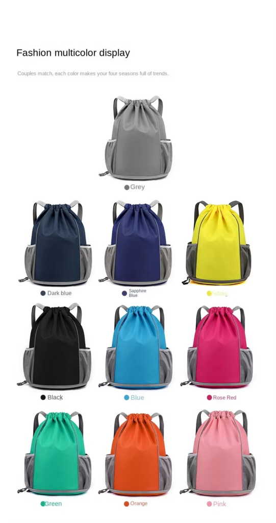 colors Unisex Waterproof Drawstring Gym Bag: Custom Logo Zipper Shoe