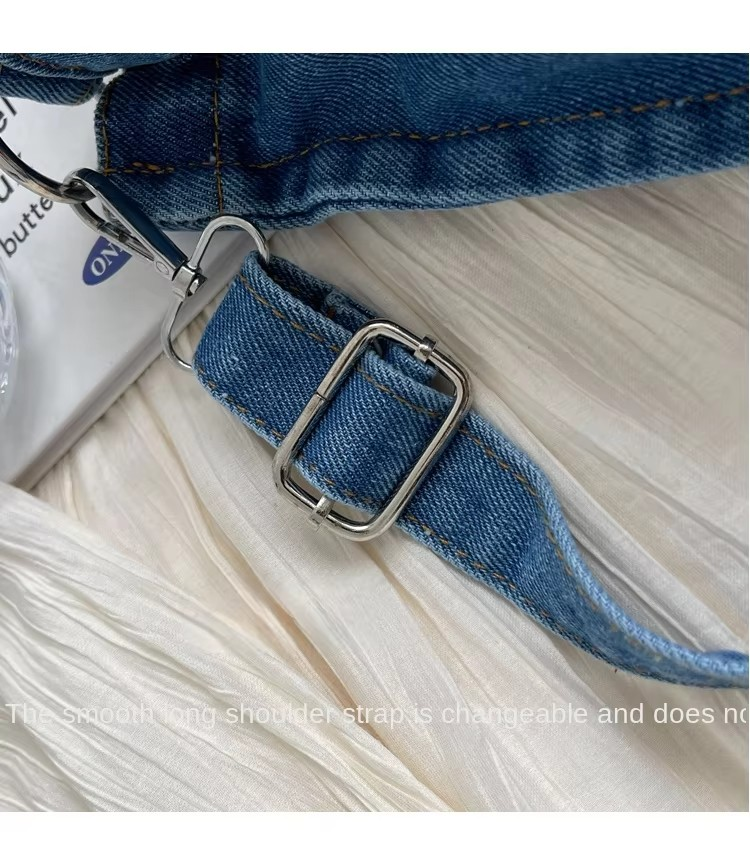 shoulder strap Lady Blue Crossbody Canvas Bag: Zipper Detachable Shoulder Strap