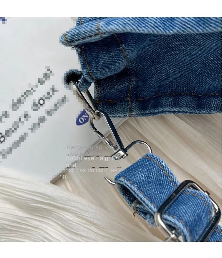 hardware Lady Blue Crossbody Canvas Bag: Zipper Detachable Shoulder Strap