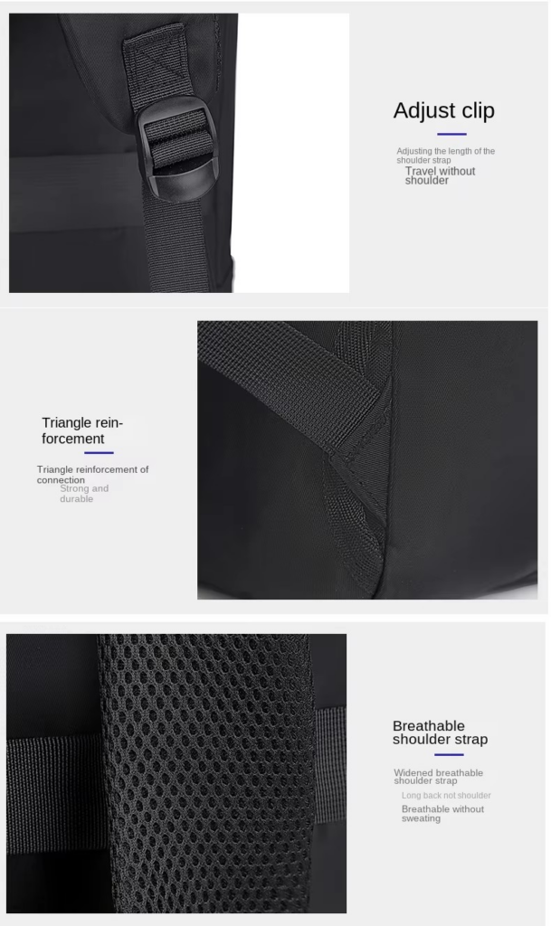 Men's Travel Backpack: Vacuum, Laptop, Large Capacity strap show