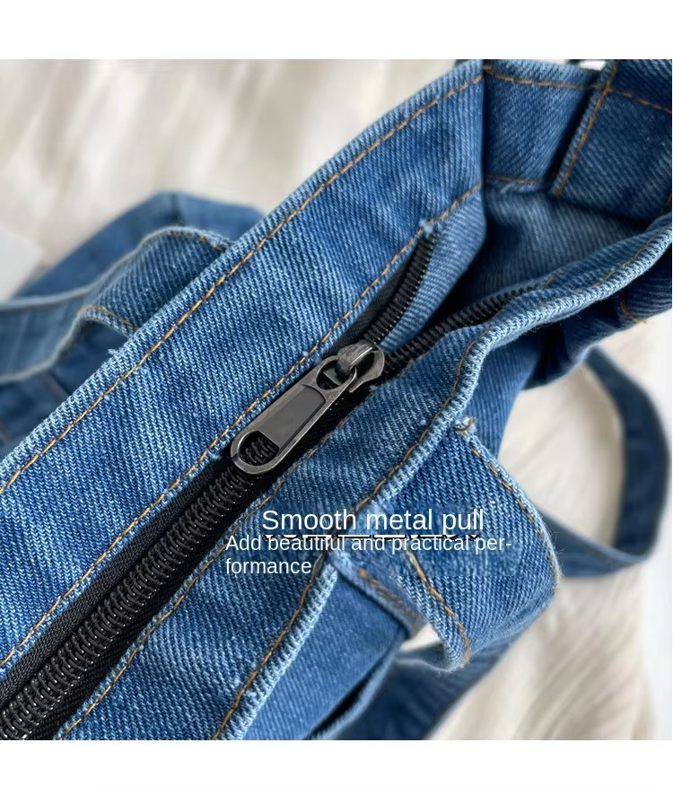 zipper Lady Blue Crossbody Canvas Bag: Zipper Detachable Shoulder Strap