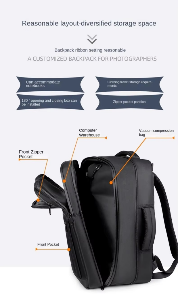 Men's Travel Backpack: Vacuum, Laptop, Large Capacity storage show