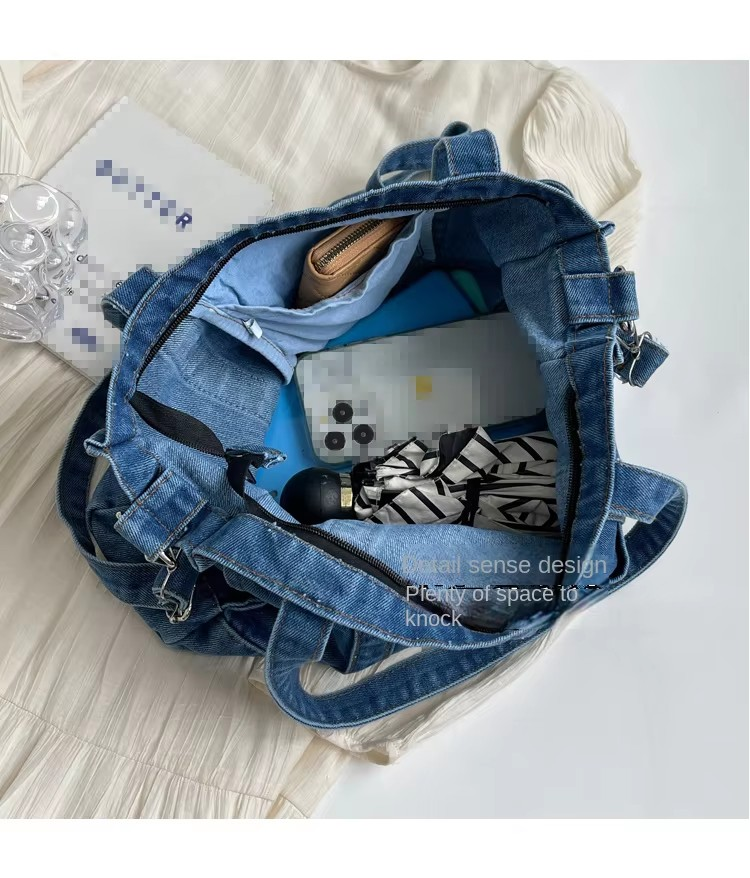 Lady Blue Crossbody Canvas Bag: Zipper Detachable Shoulder Strap insert