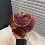 red Vegan Metal Heart Evening Clutch w/ Sequins Pearls