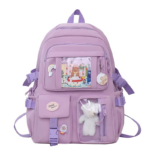 purple Purple Waterproof Nylon Backpack for Teen Girls School Travel