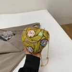 yellow Vegan Metal Heart Evening Clutch w/ Sequins Pearls