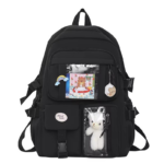 black Purple Waterproof Nylon Backpack for Teen Girls School Travel