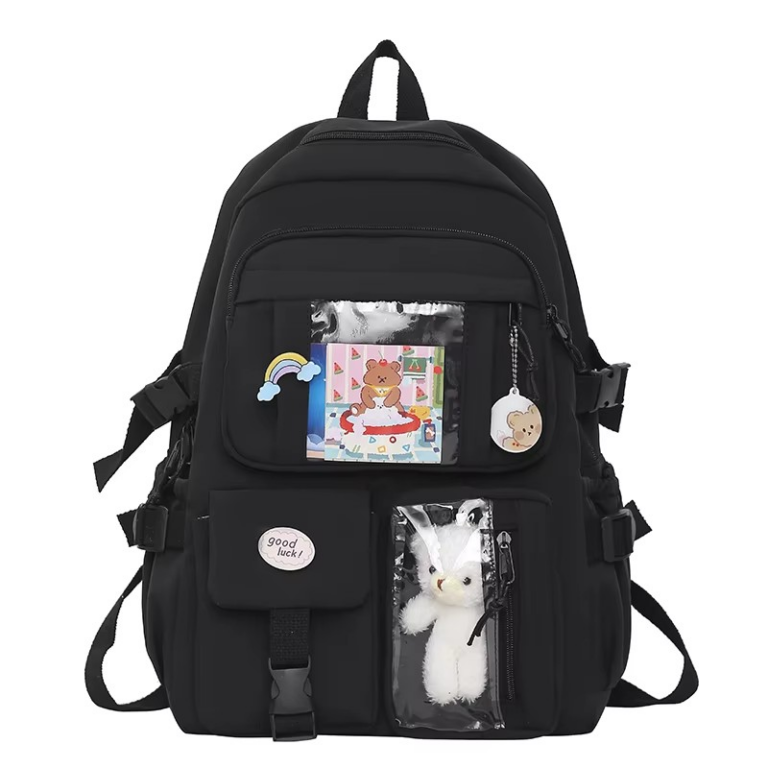 black Purple Waterproof Nylon Backpack for Teen Girls School Travel