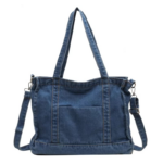 light blue Lady Blue Crossbody Canvas Bag: Zipper Detachable Shoulder Strap