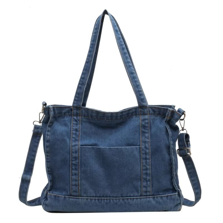 light blue Lady Blue Crossbody Canvas Bag: Zipper Detachable Shoulder Strap