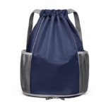 dark blue Unisex Waterproof Drawstring Gym Bag: Custom Logo Zipper Shoe