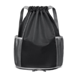 black Unisex Waterproof Drawstring Gym Bag: Custom Logo Zipper Shoe