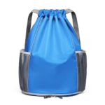 light blue Unisex Waterproof Drawstring Gym Bag: Custom Logo Zipper Shoe