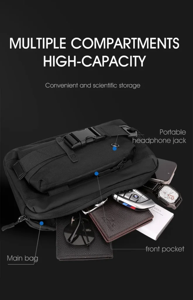 Overview of the bag pockets design Factory Men's Waterproof Nylon Tactical Fanny Pack
